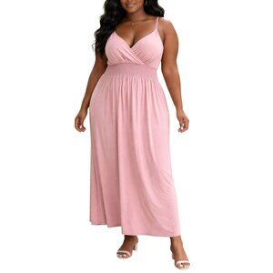 Rouge Collection Plus Size 3X Maxi Dress Pink Adjustable Straps Smocked Waist